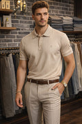 Drop-Needle Knit Polo - Beige