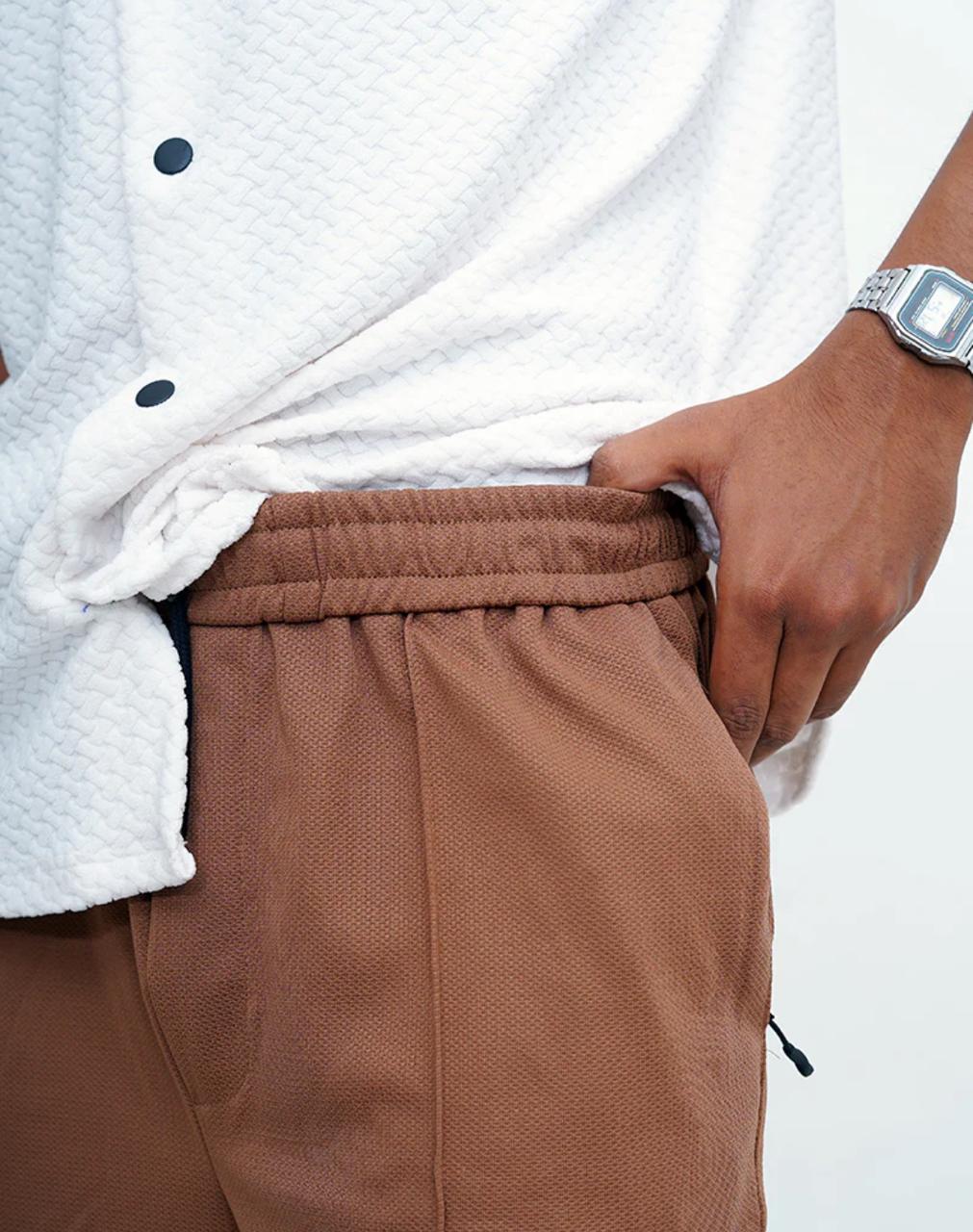 Premium Textured Smart Trouser – Rust Brown