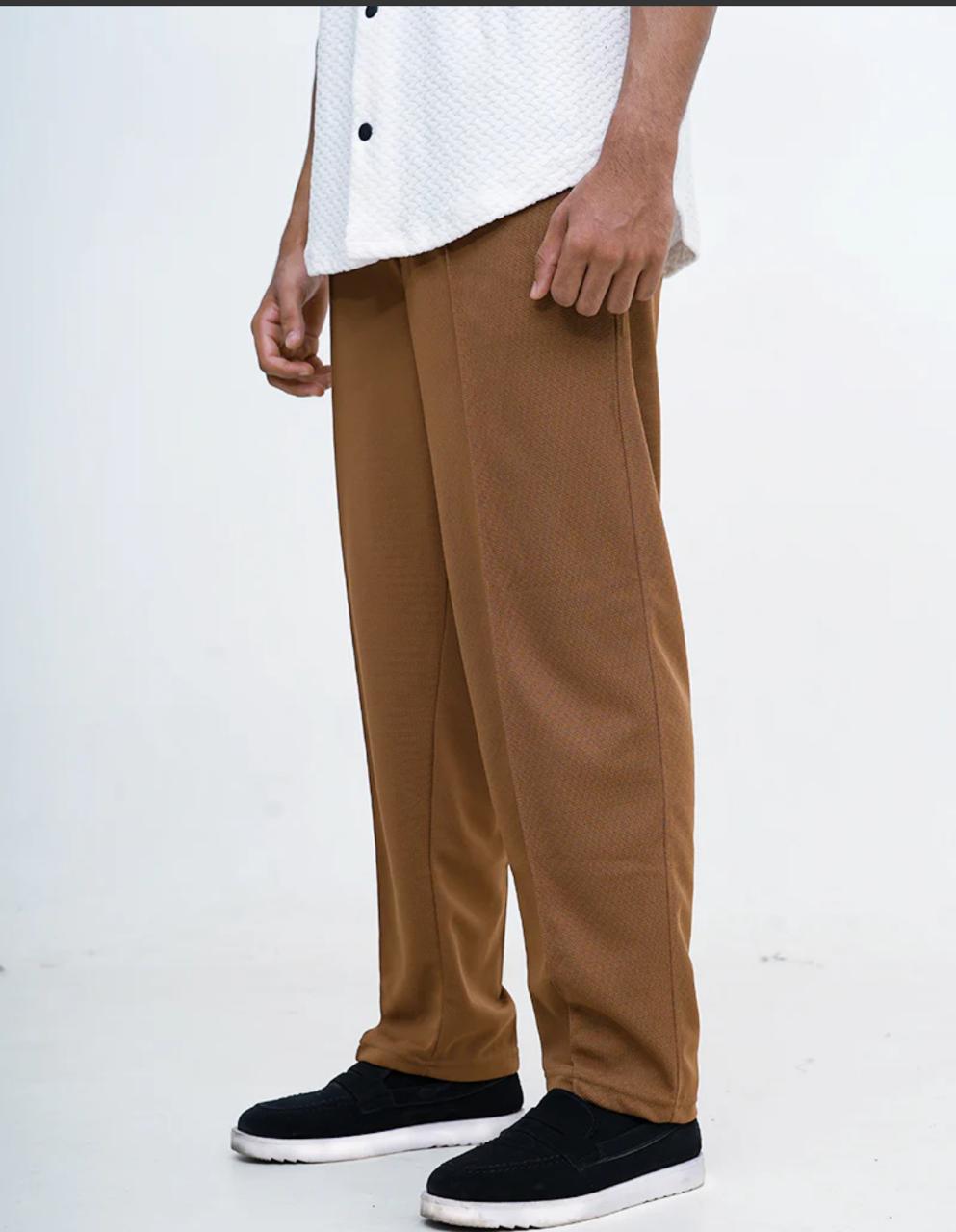 Premium Textured Smart Trouser – Rust Brown