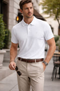 Drop-Needle Knit Polo - White