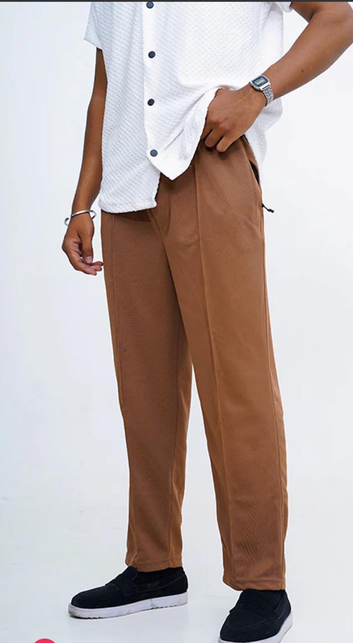 Premium Textured Smart Trouser – Rust Brown