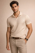 Modern Textured Knit Polo – Buttonless Design