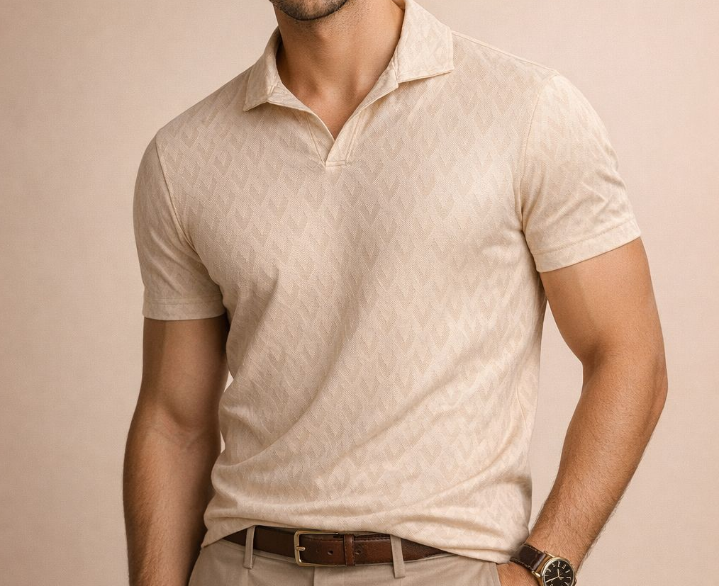 Modern Textured Knit Polo – Buttonless Design