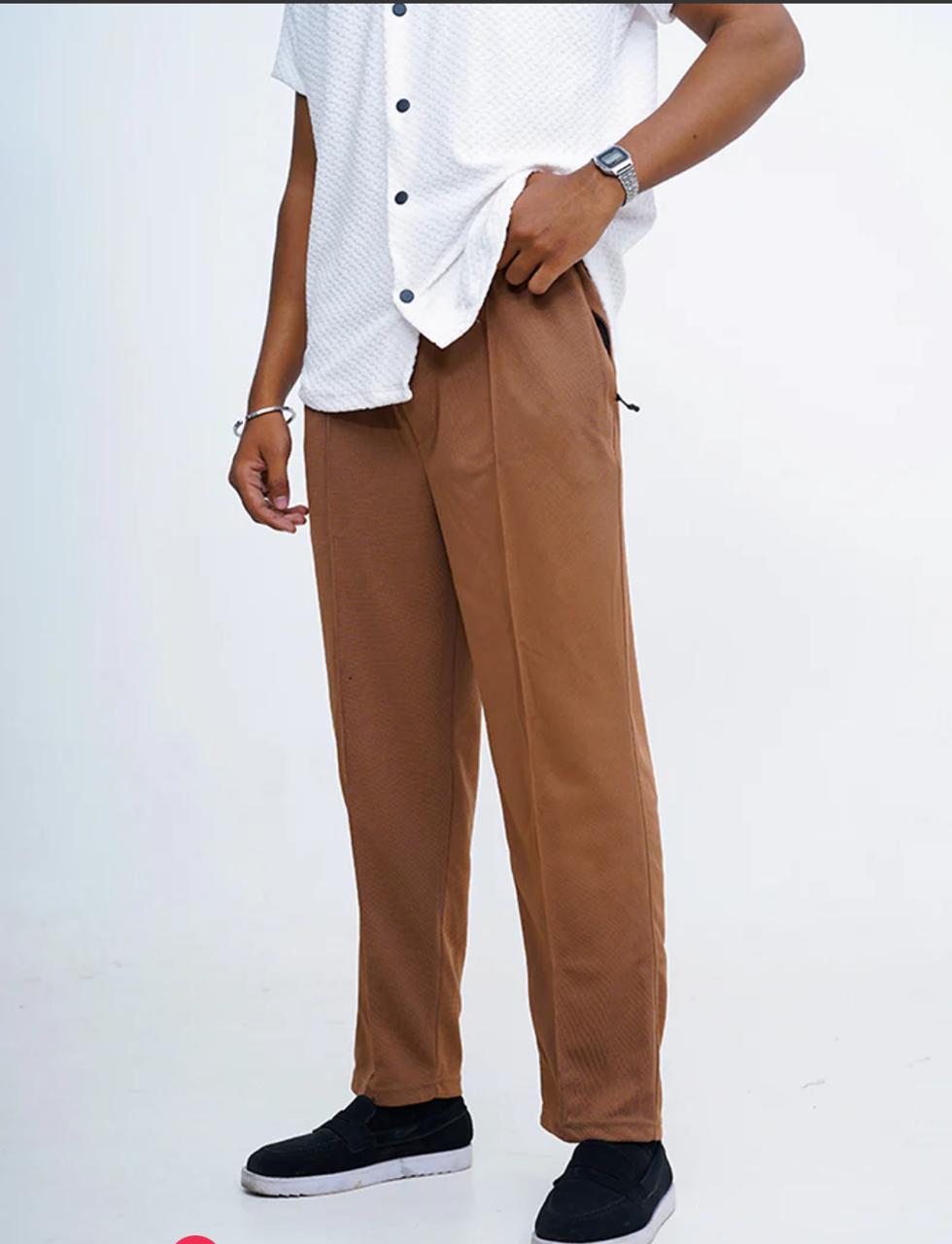 Premium Textured Smart Trouser – Rust Brown