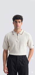 Premium Pointelle Knitted Zip Polo