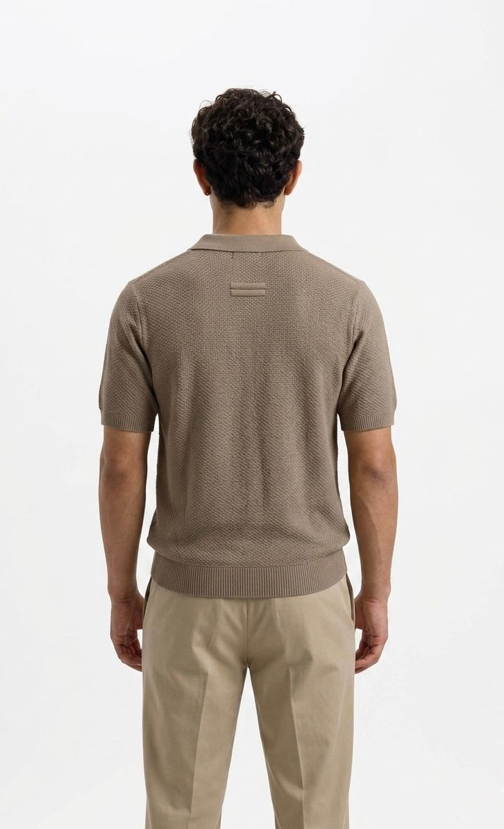 Luxury Textured Knit Polo – Mocha