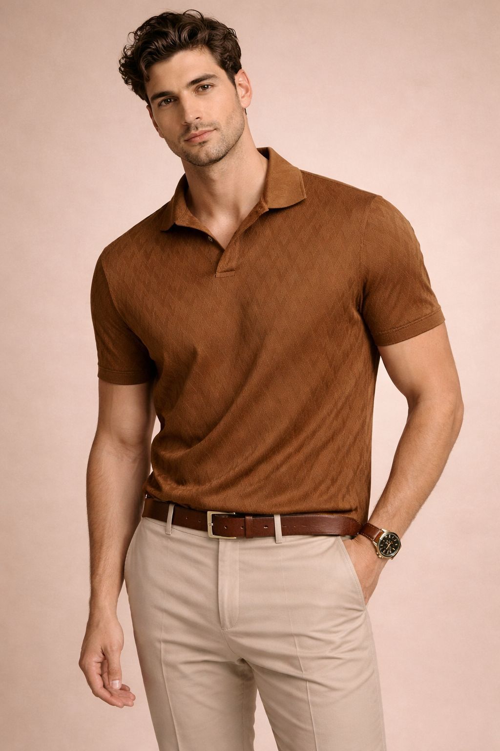 Modern Textured Knit Polo – Buttonless Design