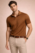 Modern Textured Knit Polo – Buttonless Design