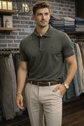 Drop-Needle Knit Polo - Charcoal Grey