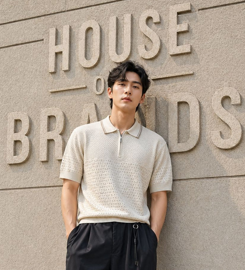 Premium Pointelle Knitted Zip Polo