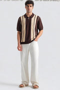 Premium Vintage Knitted Brown Stripe Polo