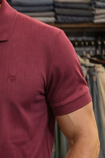 Drop-Needle Knit Polo - Maroon